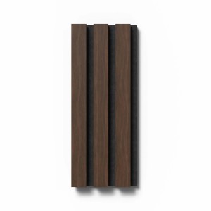 Akustikpaneel Muster Walnuss Natur, geölt, mit schwarzem Filz. Wandpaneel für bessere Raumakustik.