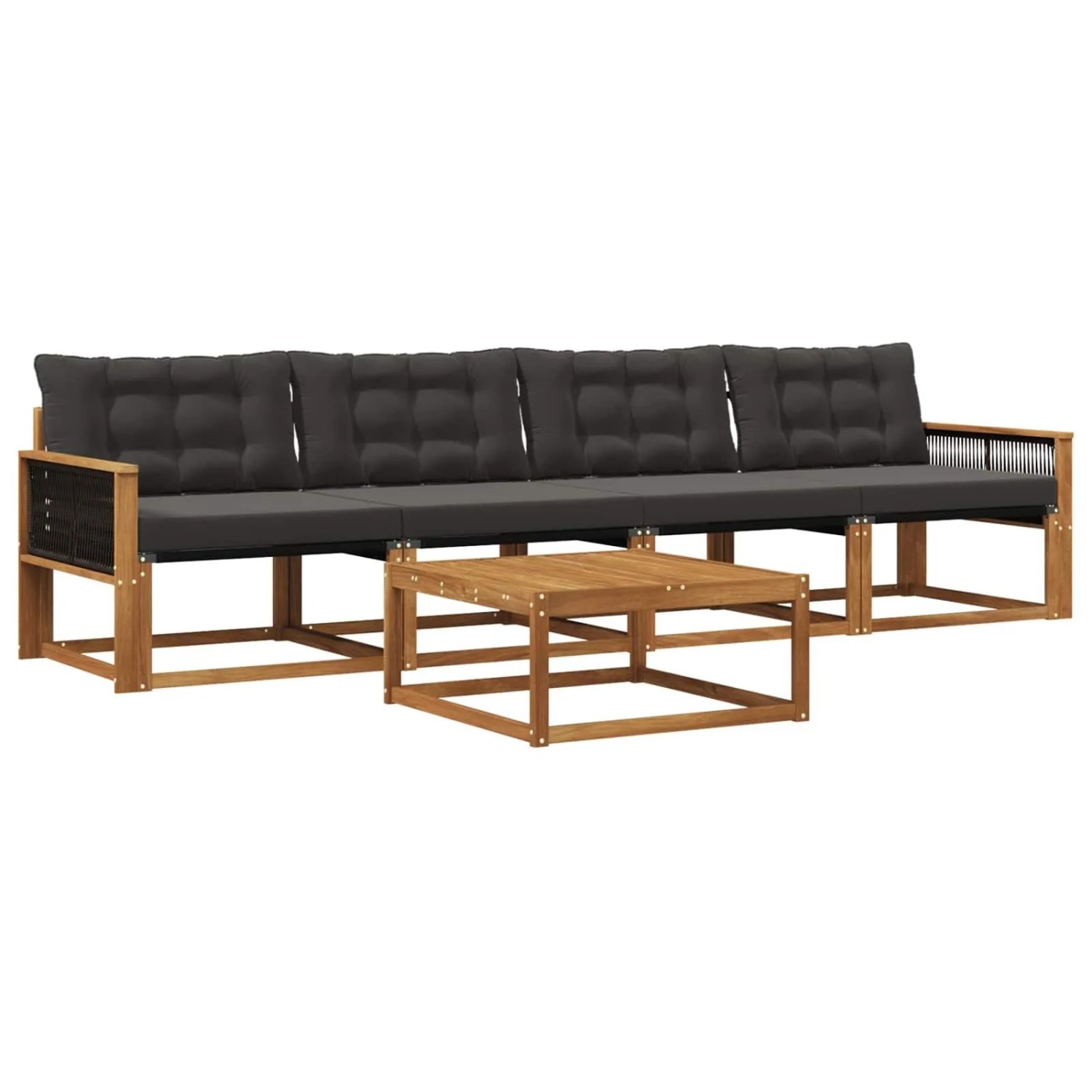 vidaXL Outdoor-Sofagarnitur mit Kissen 5 Stk Natur und Schwarz 3381232
