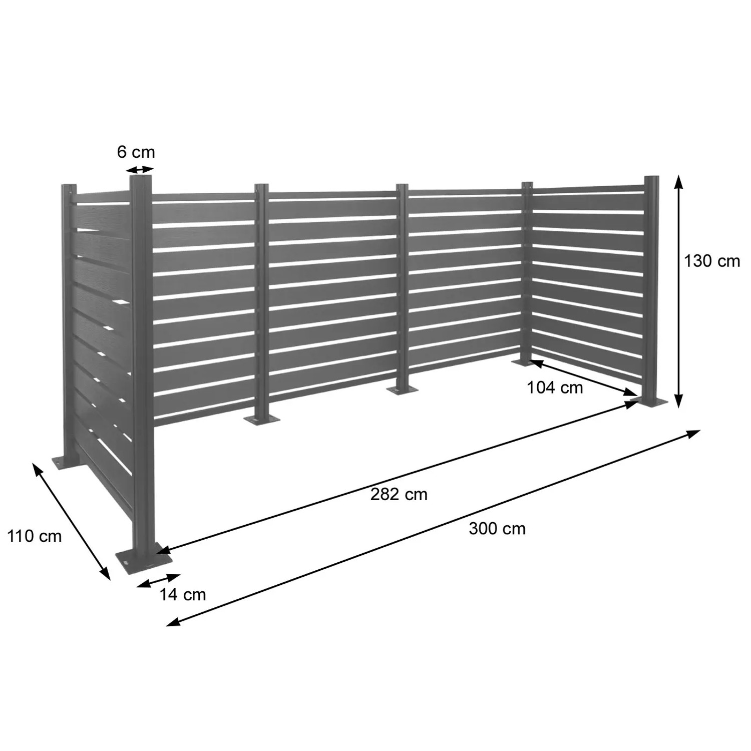 Brauner MCW Alu Mülltonnenzaun K57, 130x300x110cm, für bis zu 12 Tonnen, erweiterbar.