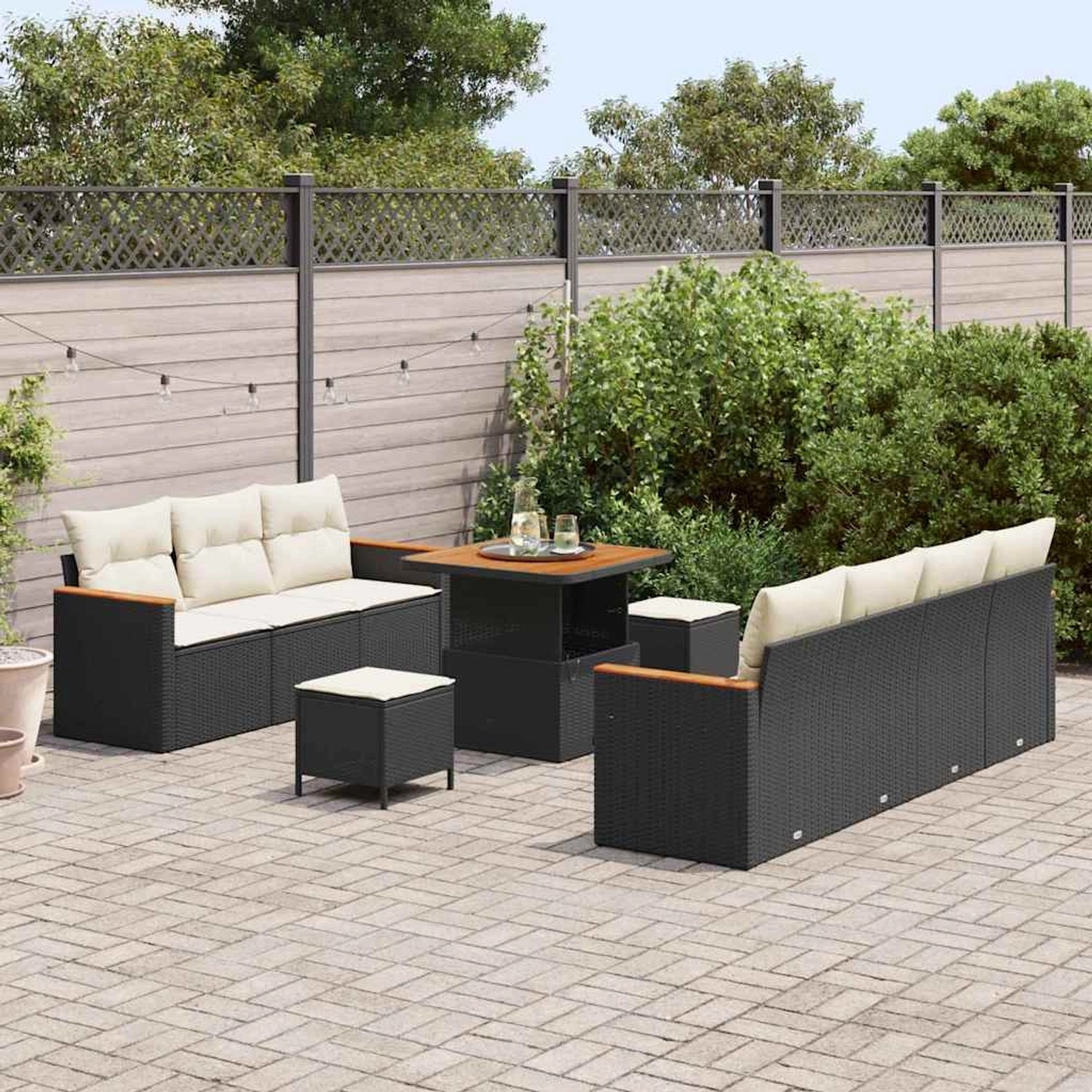 vidaXL Garten-Sofa-Set mit Kissen 10-Tlg Schwarz Poly Rattan 3363005 günstig online kaufen