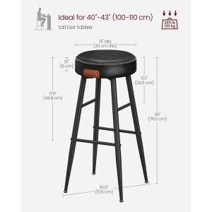 Vasagle Barhocker 2er-Set, schwarz, mit Kunstlederbezug und Metallbeinen. Ideal für Bartisch-Sets.