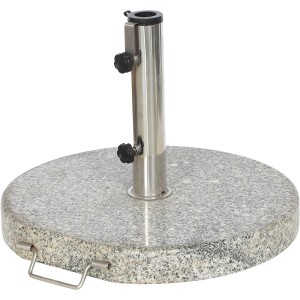 Grauer Siena Garden Schirmständer aus Granit mit Edelstahlrohr und Fixierschrauben.