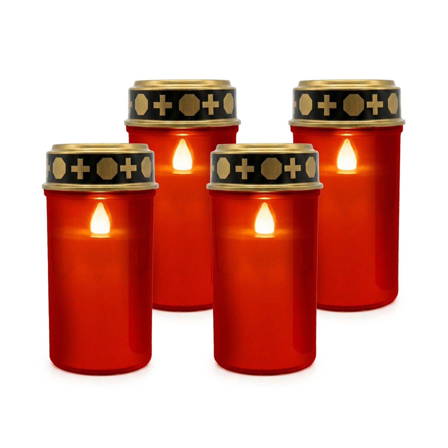 Relaxdays LED Grablicht 4er Set Kunststoff Rot Flackernd Batteriebetrieben Wetterfest 12 cm x 6,5 cm