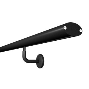 Kordo Wandhandlauf-Set, Aluminium, Schwarz, mit ovalem Handlauf und Wandstützen für die Wandbefestigung.
