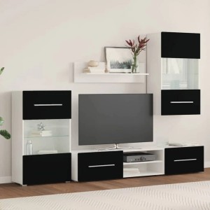 vidaXL 5-Tlg Wohnwand mit LED-Beleuchtung Mattschwarz Holzwerkstoff 3324230