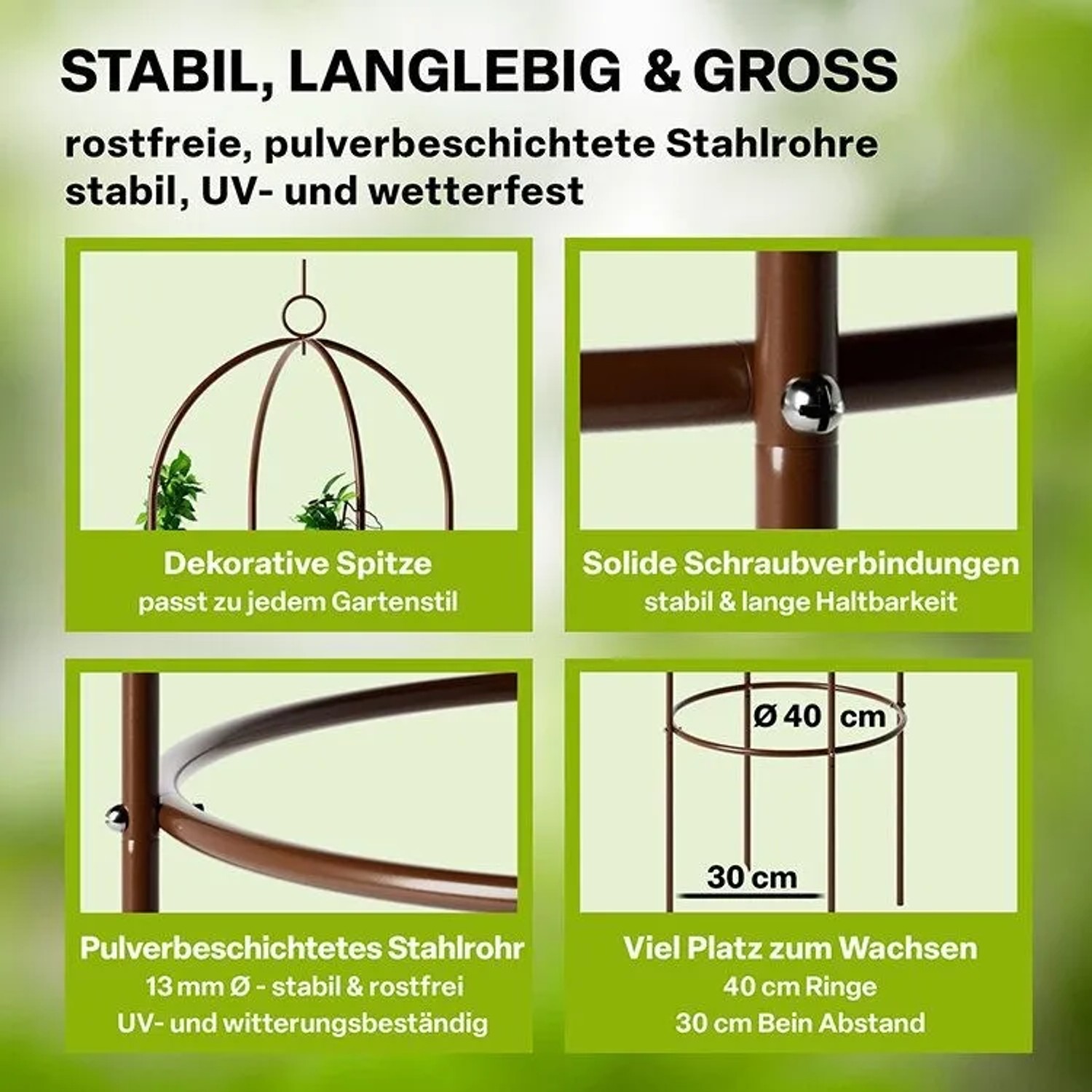 TTL GARDEN Obelisk Rankhilfe XL 195 x 40 cm Braun Metall Pulverbeschichtet Rankgitter Rosensäule Kletterhilfe für Rosen Clematis_3