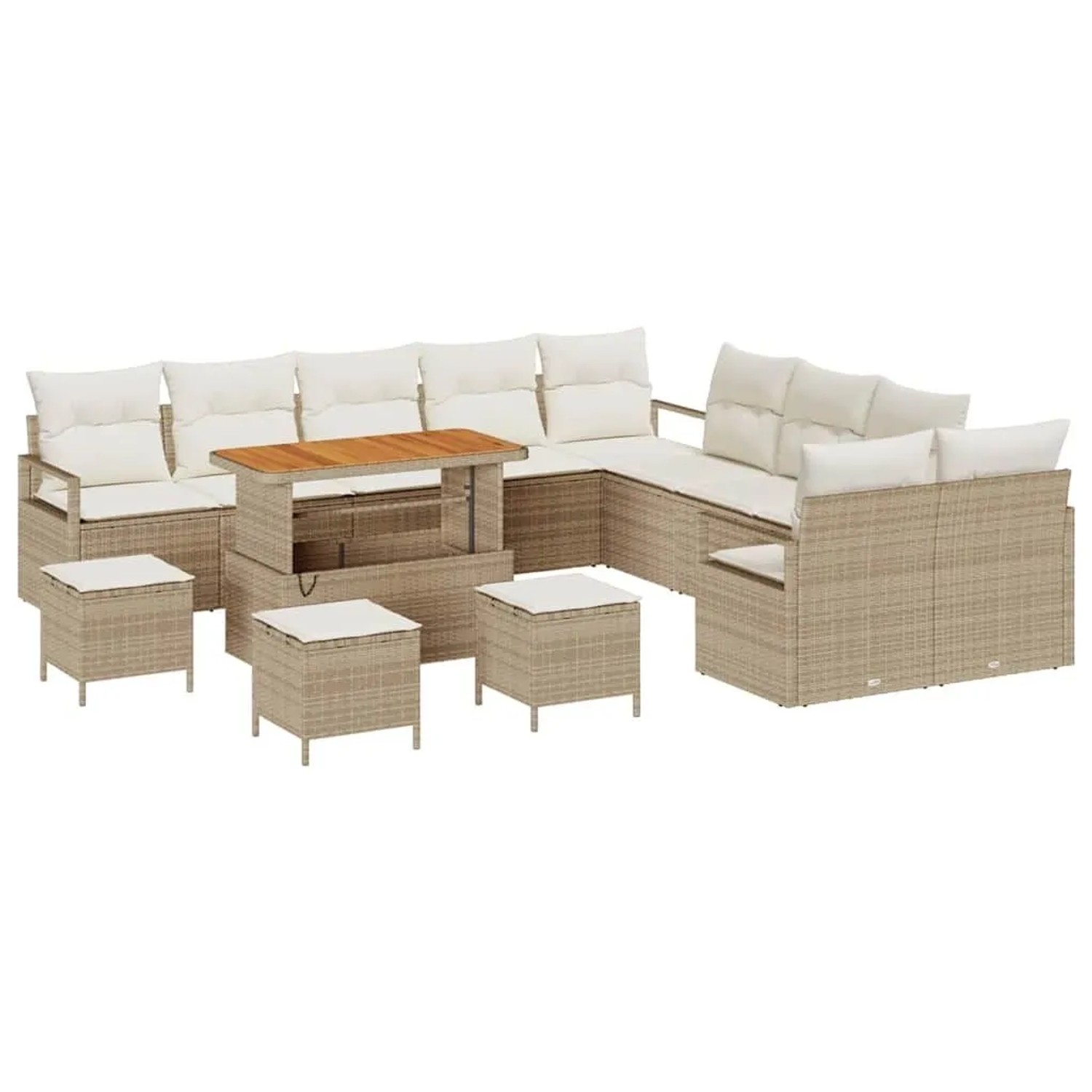 vidaXL Garten-Sofa-Set mit Kissen mit Speicher 14-Tlg Beige und Creme 3364541