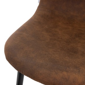 Detailaufnahme: Brauner ML-Design Esszimmerstuhl im Vintage-Stil mit Kunstlederbezug.