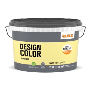 OBI Design Color Sunshine, 2,5 l, gelbe, matte Innenfarbe für Wände.