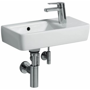 Geberit Renova Compact Handwaschbecken, 50 cm, weiß, mit Armatur. Ideal für kleine Bäder.