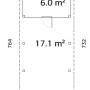 Grundriss Palmako Carport Karl mit Geräteraum, Maße 315x732 cm, Flächenangaben.