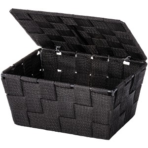 Schwarzer Wenko Badkorb Adria mit Deckel, geflochten, für Badutensilien.