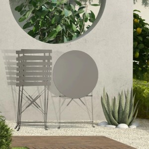 Svita Berlin Balkonmöbel Bistroset in Taupe: Klapptisch und zwei Stühle aus Metall für Garten, Balkon oder Café.