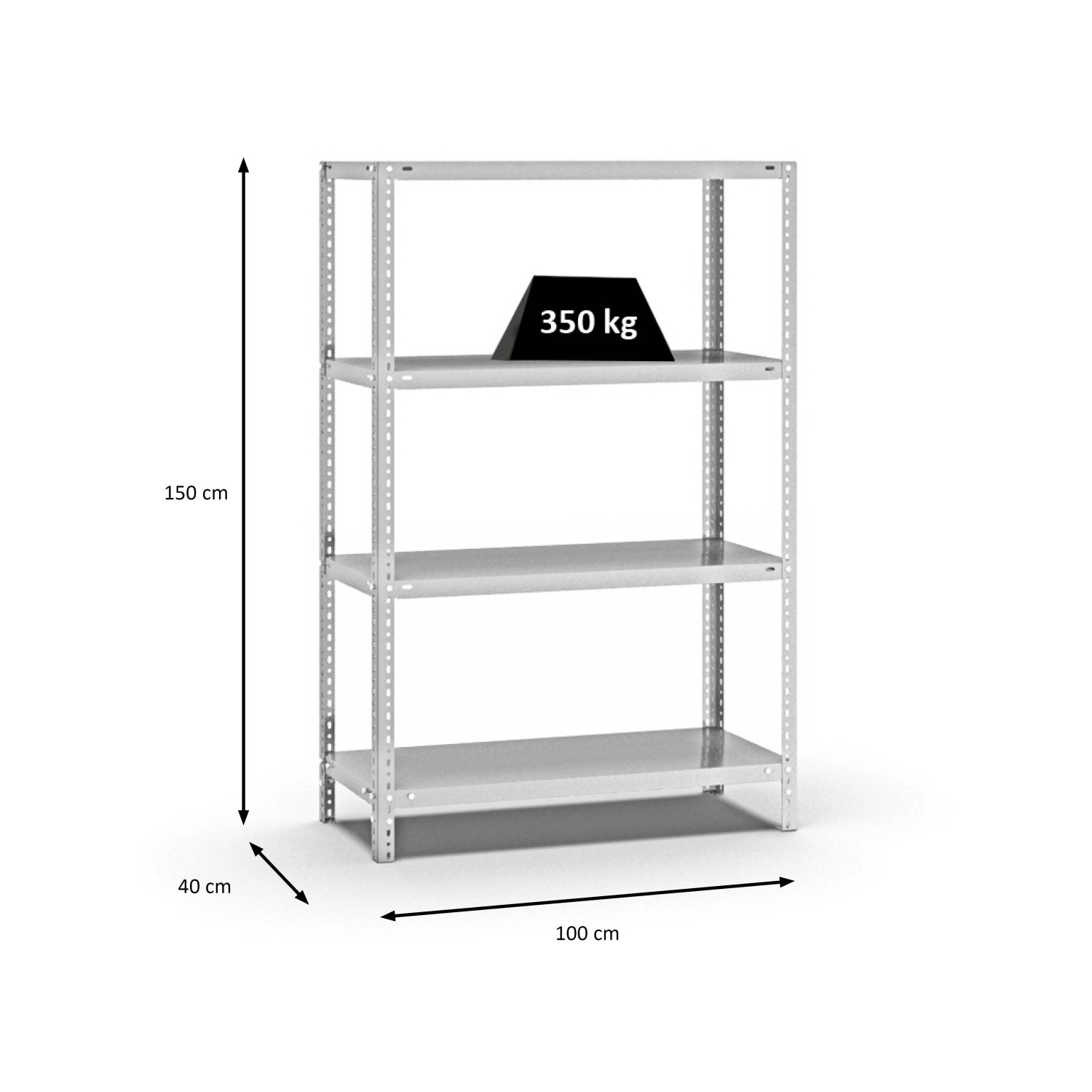 Lichtgraues PROREGAL Fachbodenregal mit 4 Ebenen, 150x100x40 cm, beidseitig nutzbar.