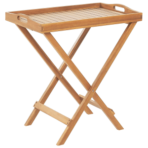 Beliani Beistelltisch JAVA, heller Holzfarbton, klappbarer Gartentisch aus Akazienholz.
