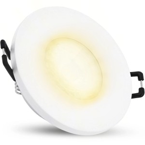 Weißer, dimmbarer LED Einbaustrahler für Bad & Außen, warmweißes Licht.