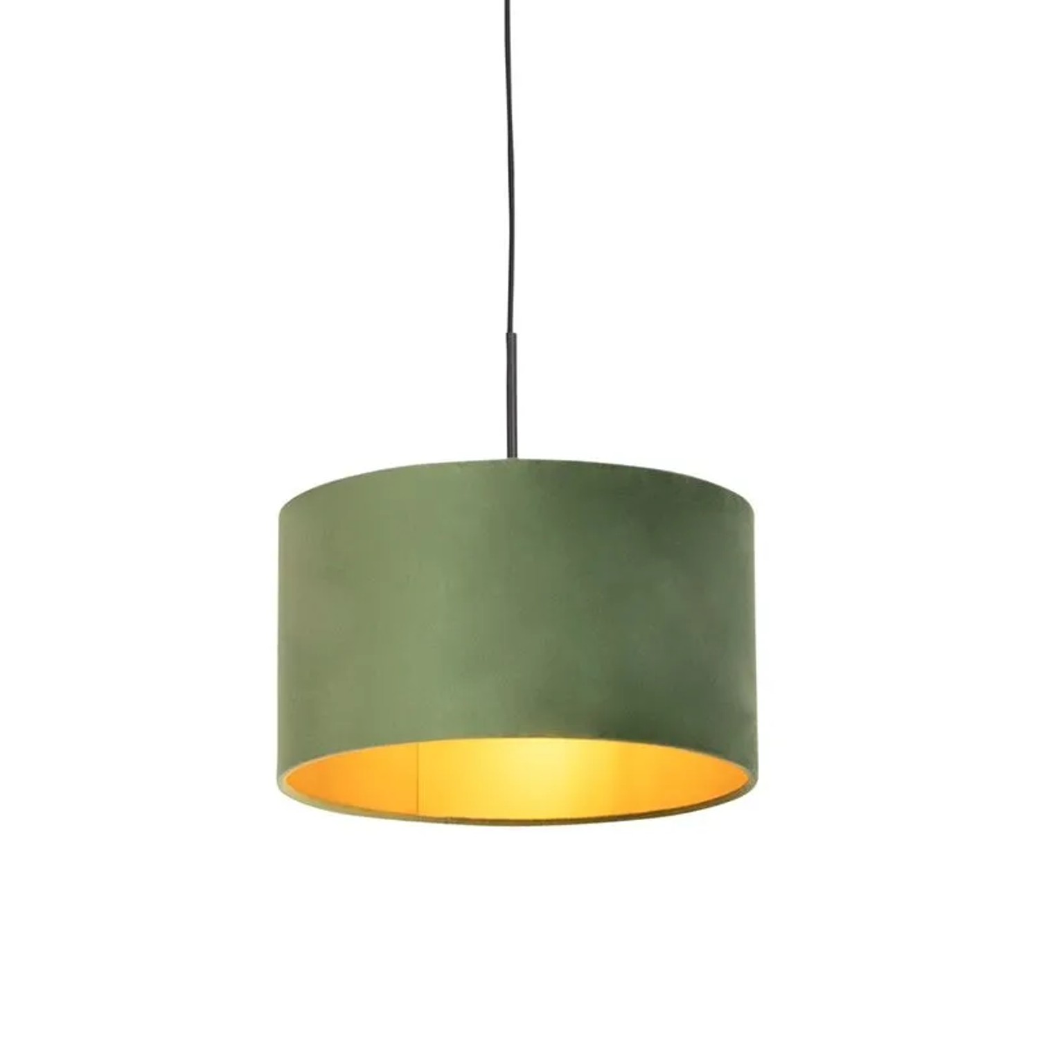 QAZQA Hängelampe mit Veloursschirm Grün mit Gold 35 cm Combi