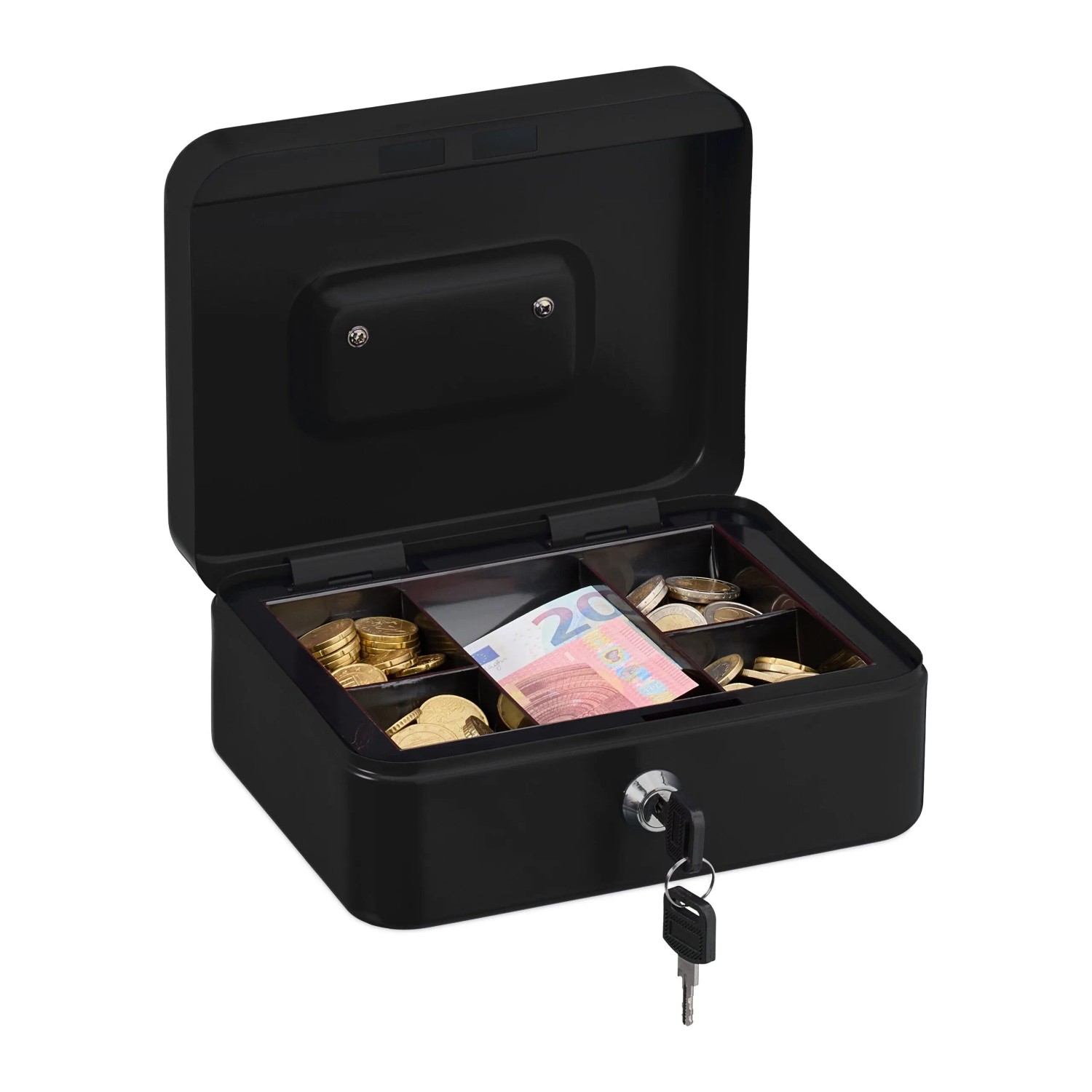 Relaxdays Geldkassette Eisen Schwarz Abschließbar Mit Tragegriff 8,5 cm x 20 cm x 17 cm 0,8 kg