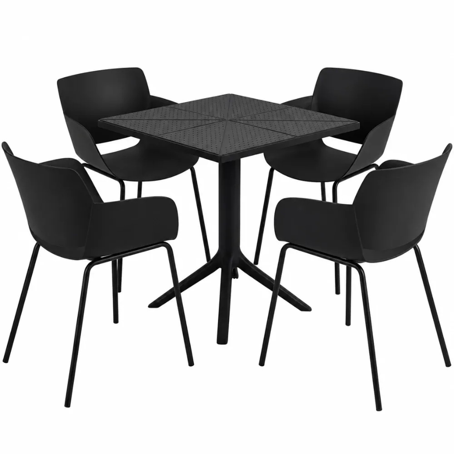 DELUKE Gartenmöbel-Set ALMA mit 4 Stühlen 168x168x80cm Kunststoff Schwarz Balkonset Gartenset Tisch mit Stühlen Bistroset Outdoor