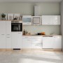 Moderne Flex-Well Küchenzeile Valero, 360 cm, Hochglanz Weiß mit Sonoma Eiche Arbeitsplatte und E-Geräten.