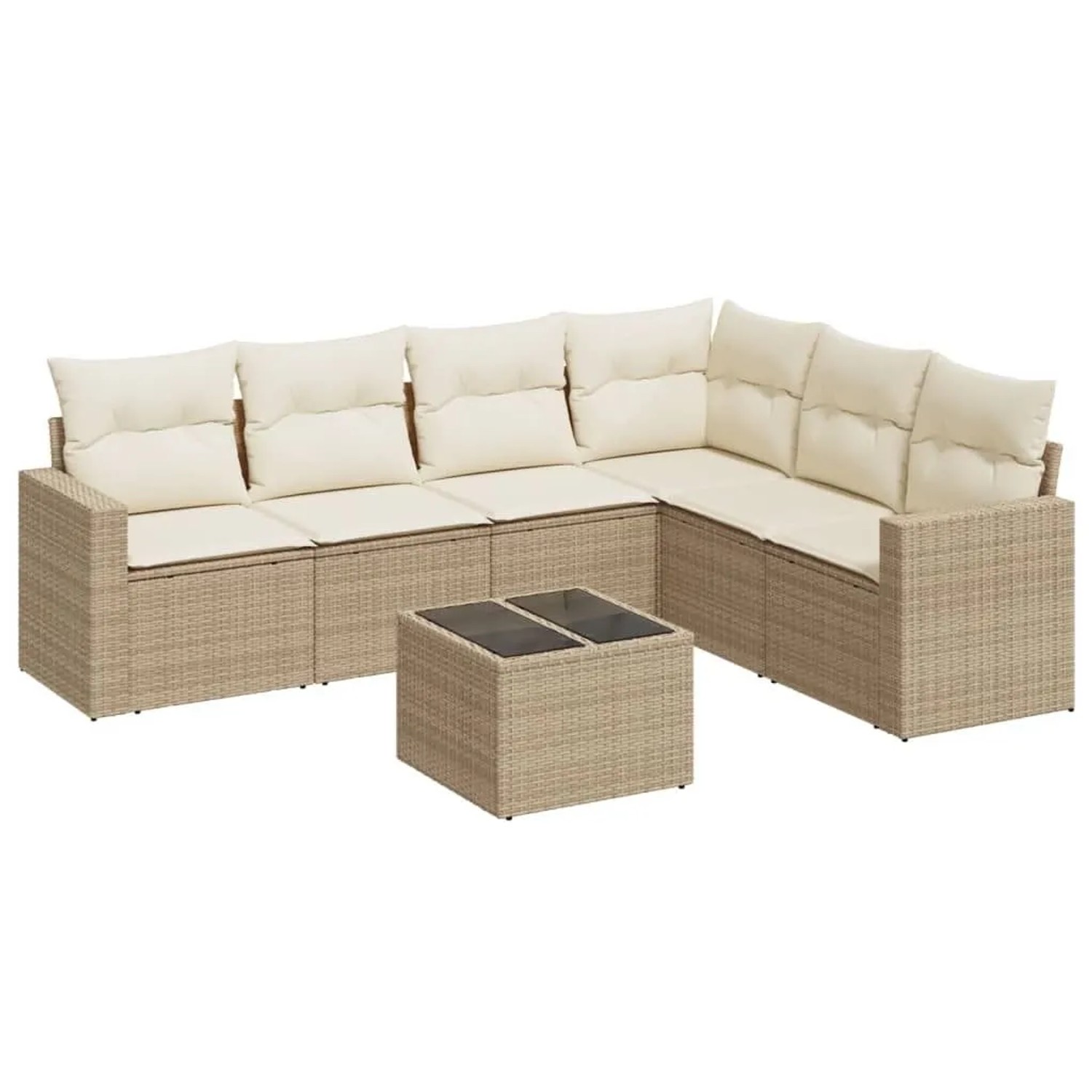 vidaXL 7-Tlg Garten-Sofagarnitur mit Kissen Beige Poly Rattan 3251355 günstig online kaufen