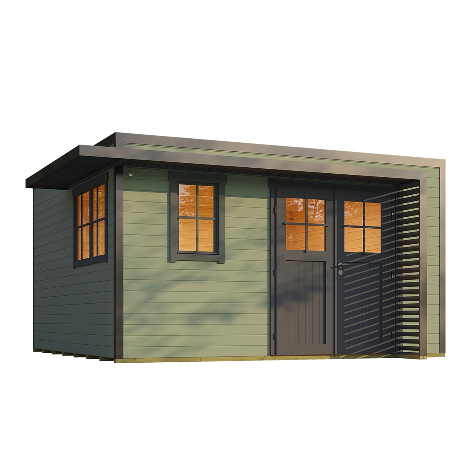 Weka Gartenhaus Amberley Tür 2 Fenster Graugrün/Anthrazit 400 cm x 400 cm günstig online kaufen