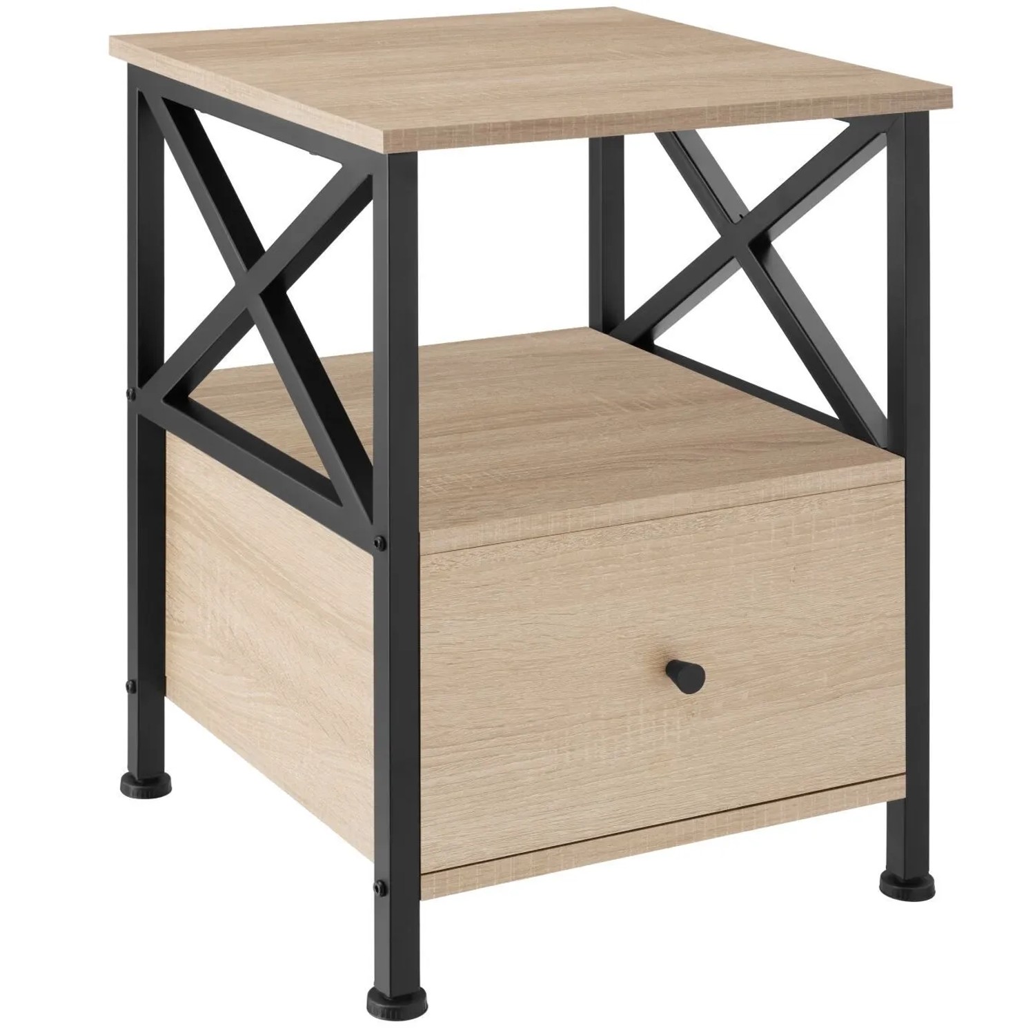 Tectake Nachttisch Falkirk Industrial Style Holz und Stahl  41 50 x 40 x 55 50 cm Industrial Holz Hell  Eiche Sonoma