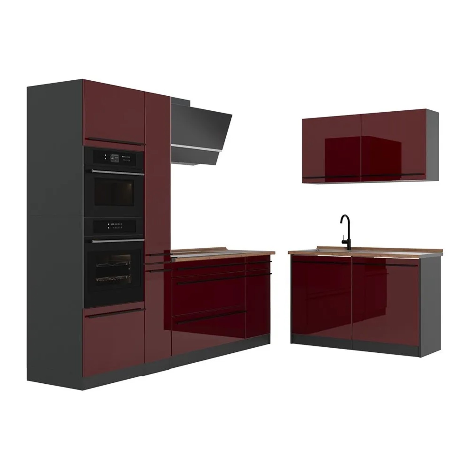 Vicco Eckküche R-Line Rot Hochglanz/Anthrazit 230 x 207 Arbeitsplatte Goldkraft Eiche Art Nr 66710