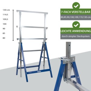 2er Set TRUTZHOLM Arbeitsbock, 7-fach höhenverstellbar, Stahl verzinkt und blau lackiert, bis 400 kg belastbar.