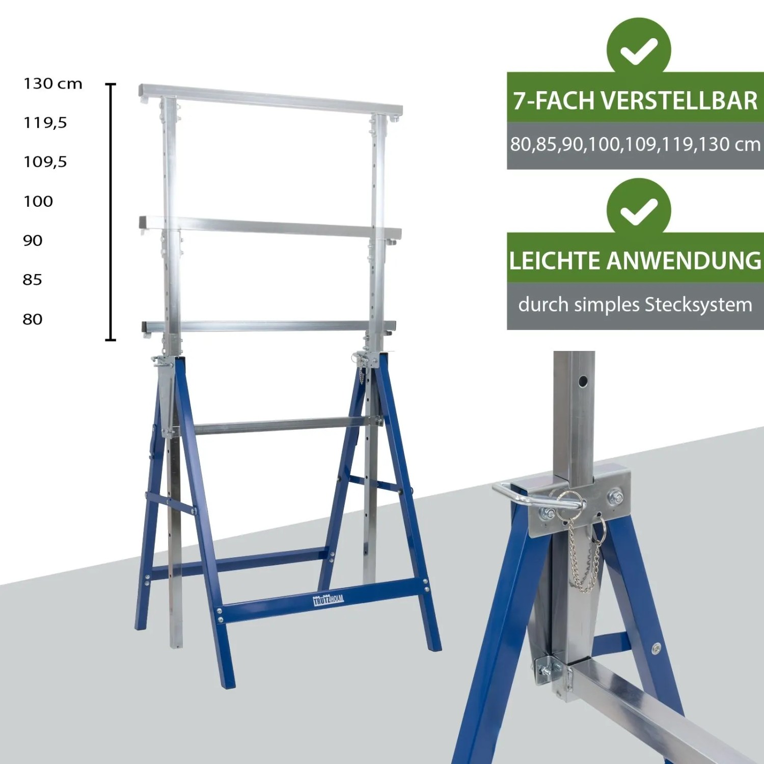 2er Set TRUTZHOLM Arbeitsbock, 7-fach höhenverstellbar, Stahl verzinkt und blau lackiert, bis 400 kg belastbar.