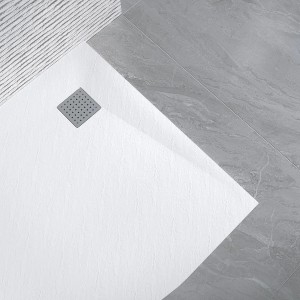Aquabatos Viertelkreis Duschwanne 90x90 cm, weiße Duschtasse in Steinoptik mit rutschfester Oberfläche.