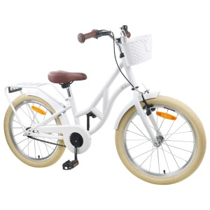 Weißes 24-Zoll-Kinderfahrrad von vidaXL für 8- bis 12-Jährige mit Korb.
