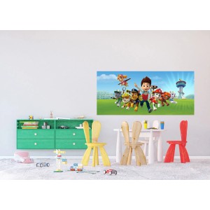 Sanders & Sanders Fototapete Paw Patrol, blau/grün, 1.7x0.75m, mit den Charakteren der Paw Patrol.