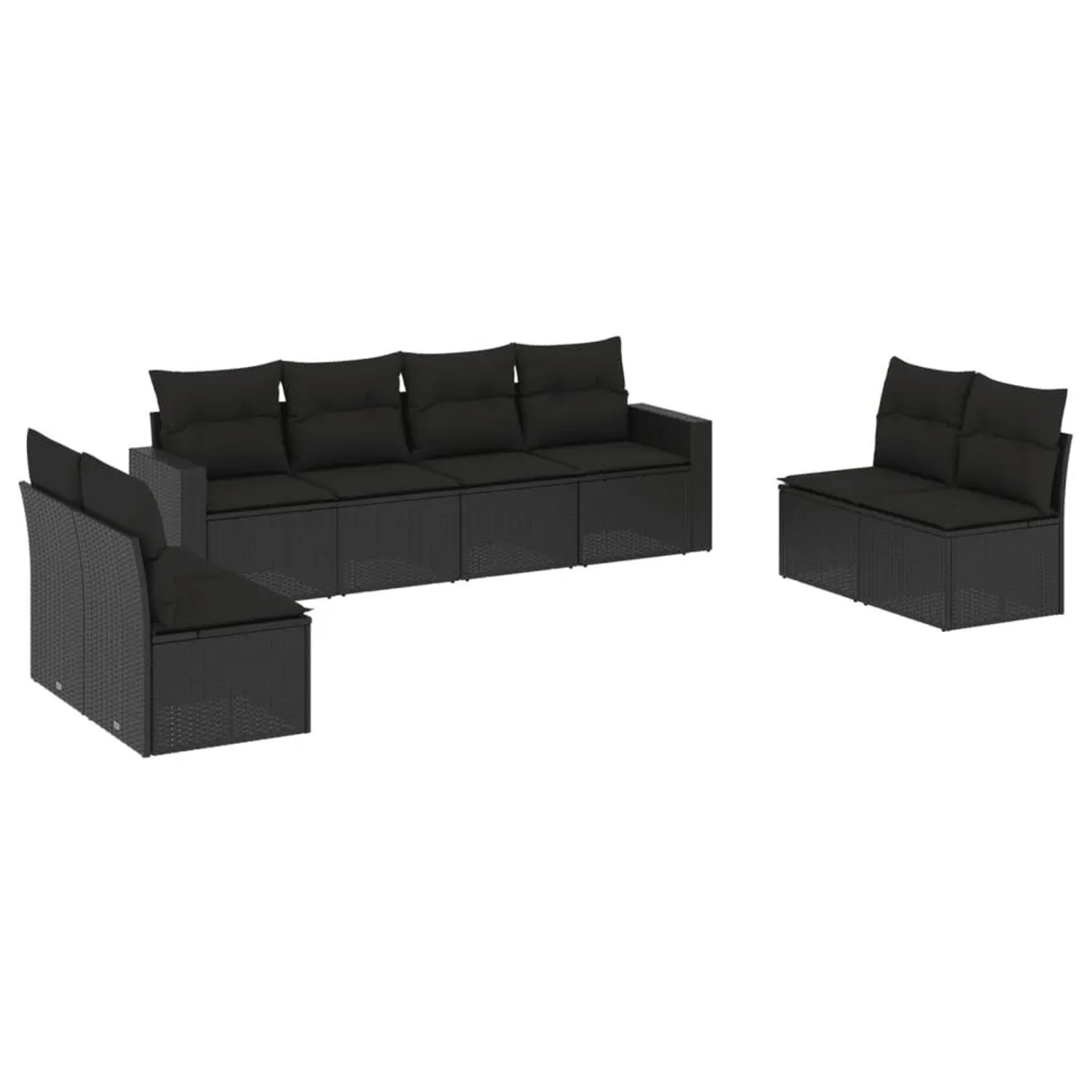 vidaXL 8-Tlg Garten-Sofagarnitur mit Kissen Schwarz Poly Rattan 3251182
