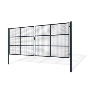 Graues Casanoov Gitter Schwingtor Olga, 4 m breit, 180 cm hoch. Gartentor aus verzinktem Stahl.