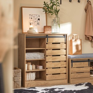 SoBuy Sideboard FSB65-N als Schuhschrank, Kommode und Flurschrank in Naturholzoptik.