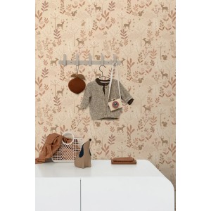 ESTAhome Vliestapete Wald mit Waldtieren in Terrakotta. Dekoratives Muster für Kinderzimmer, beige-braun.