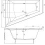 Technische Zeichnung Eckbadewanne Galia II links, 175x135x70cm mit Maßen.