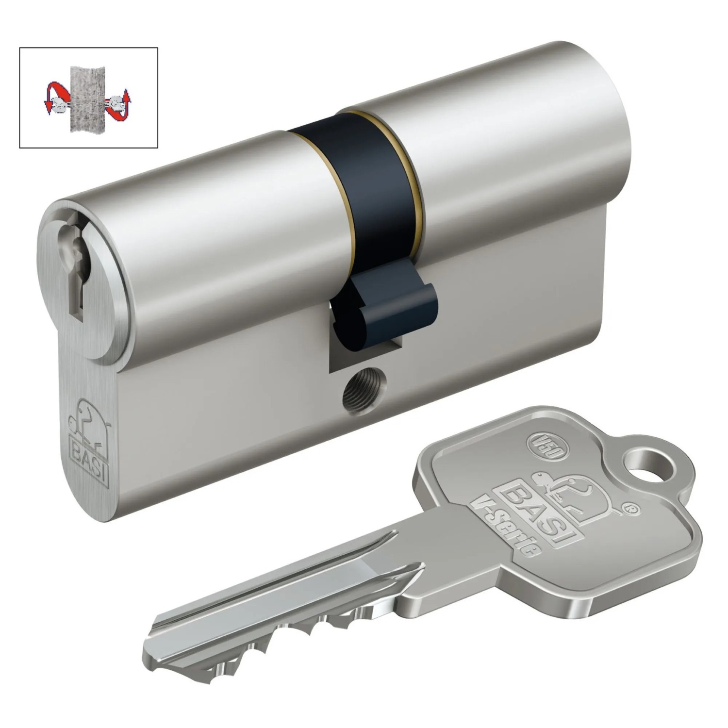 Basi V50 Profilzylinder 40/55 mit Schlüssel, verschiedenschließend und Notfunktion.