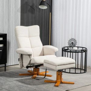 Cremeweißer HOMCOM Massagestuhl mit Hocker, Relaxsessel mit Massagefunktion und Liegefunktion.