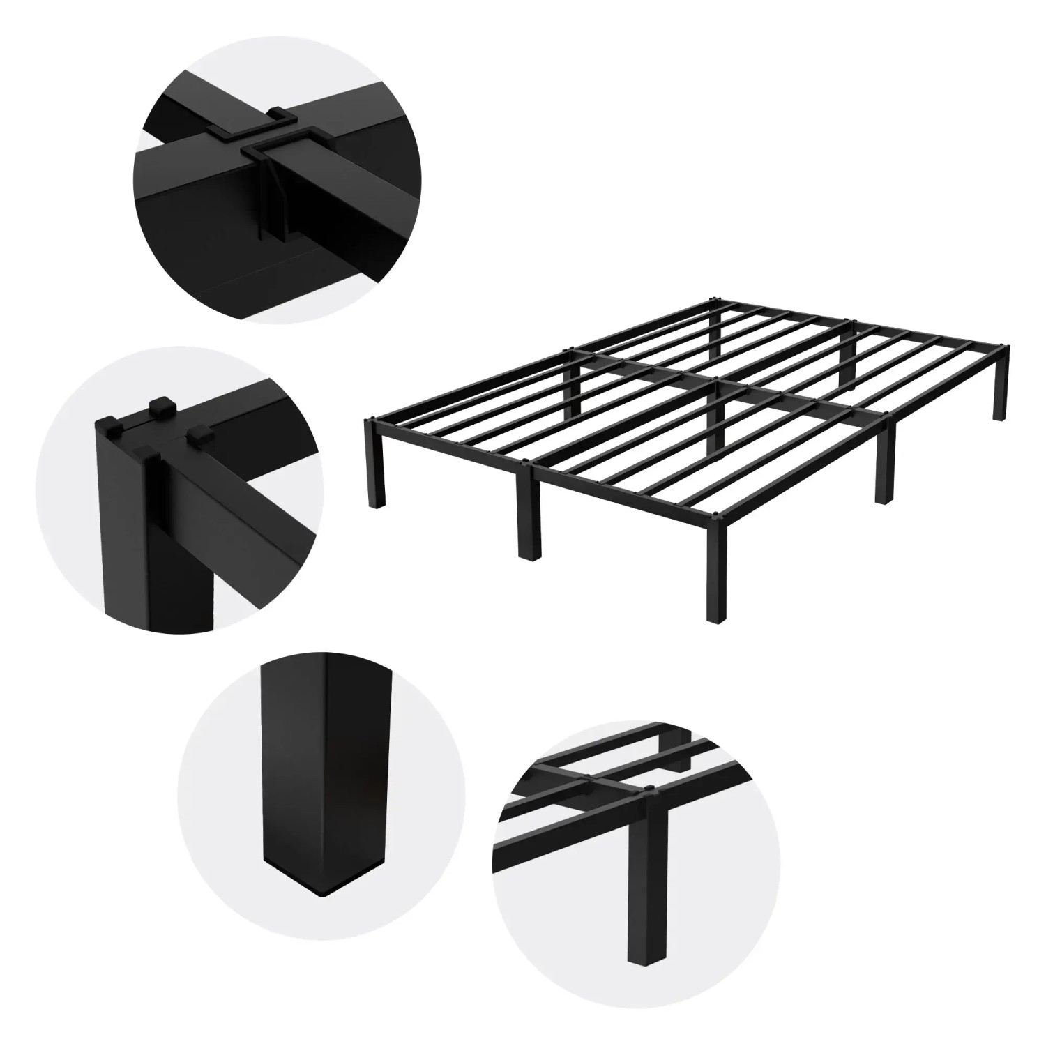 Schwarzes ML-Design Metallbett 140x200 cm mit Stahlrahmen und Lattenrost.
