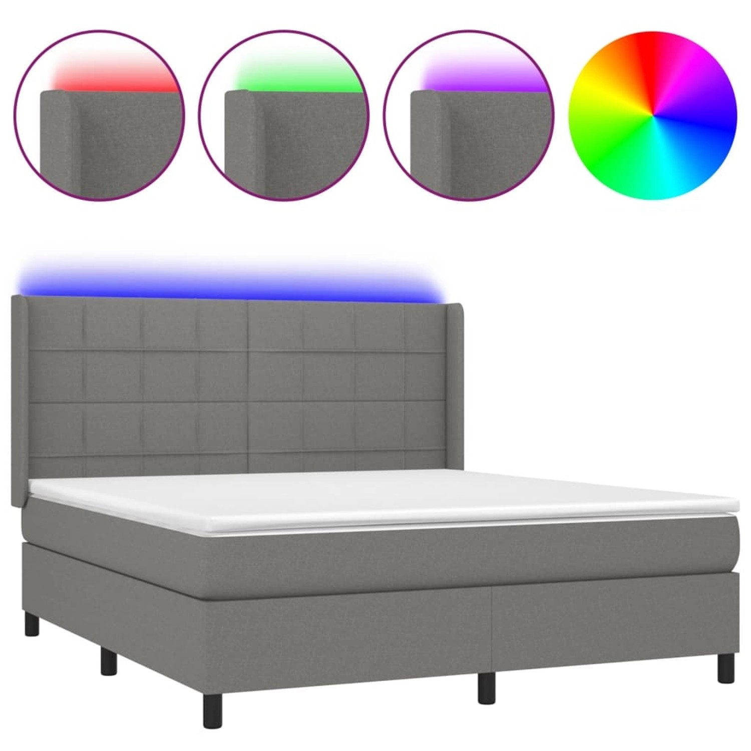 vidaXL Boxspringbett mit Matratze & LED Dunkelgrau 180x200 cm Stoff 3138334 günstig online kaufen