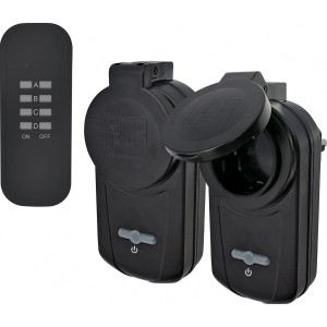 CMI Funkschalter-Set 2+1 für Außen: Zwei Funksteckdosen und Fernbedienung zur Hausfunksteuerung.