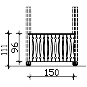 Technische Zeichnung: Skan Holz Brüstung Balkonschalung 150x96cm, Fichte schiefergrau, Maße
