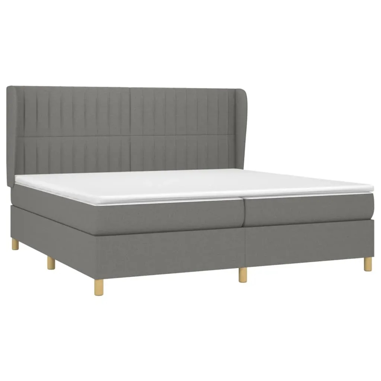 Dunkelgraues vidaXL Boxspringbett 200x200 cm mit Stoffbezug und Matratze.
