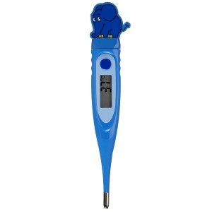 Digitales Fieberthermometer „Die Maus“ mit Elefanten-Motiv in Blau für Kinder.