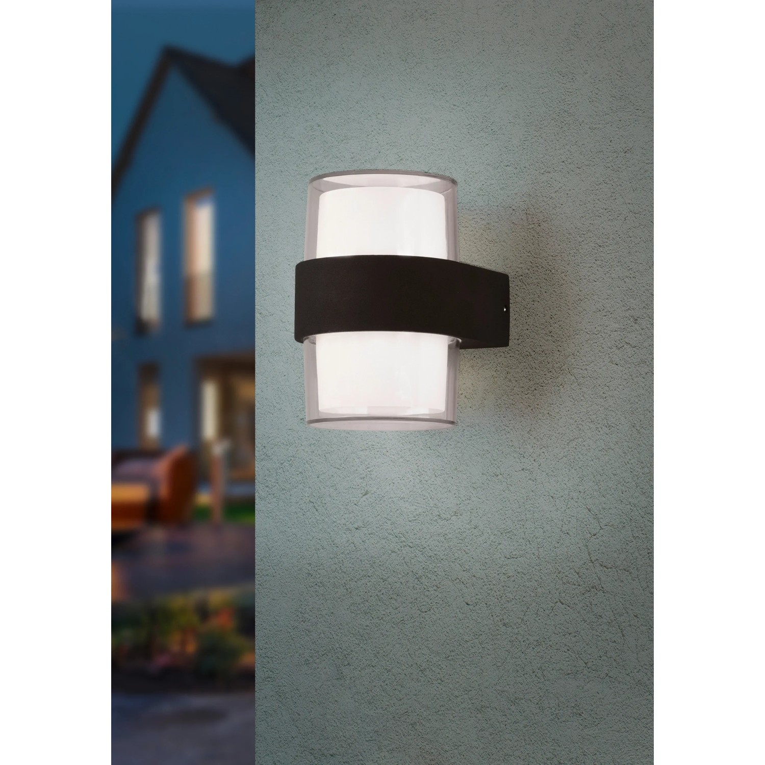 Anthrazitfarbene Reality LED-Außenwandleuchte Molina mit warmweißem Licht.