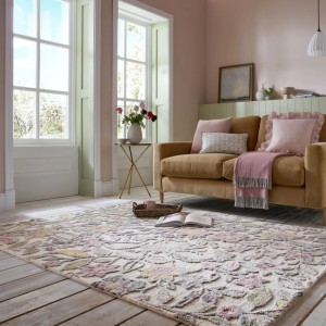 Flair Rugs Wollteppich Tania Floral, 160x230 cm, handgetuftet, mehrfarbiges Aquarell-Blumenmuster im Wohnzimmer.