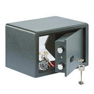 Burg Wächter Möbeltresor Pure-Safe PS 110 K, anthrazit, mit geöffneter Tür und Inhalt.