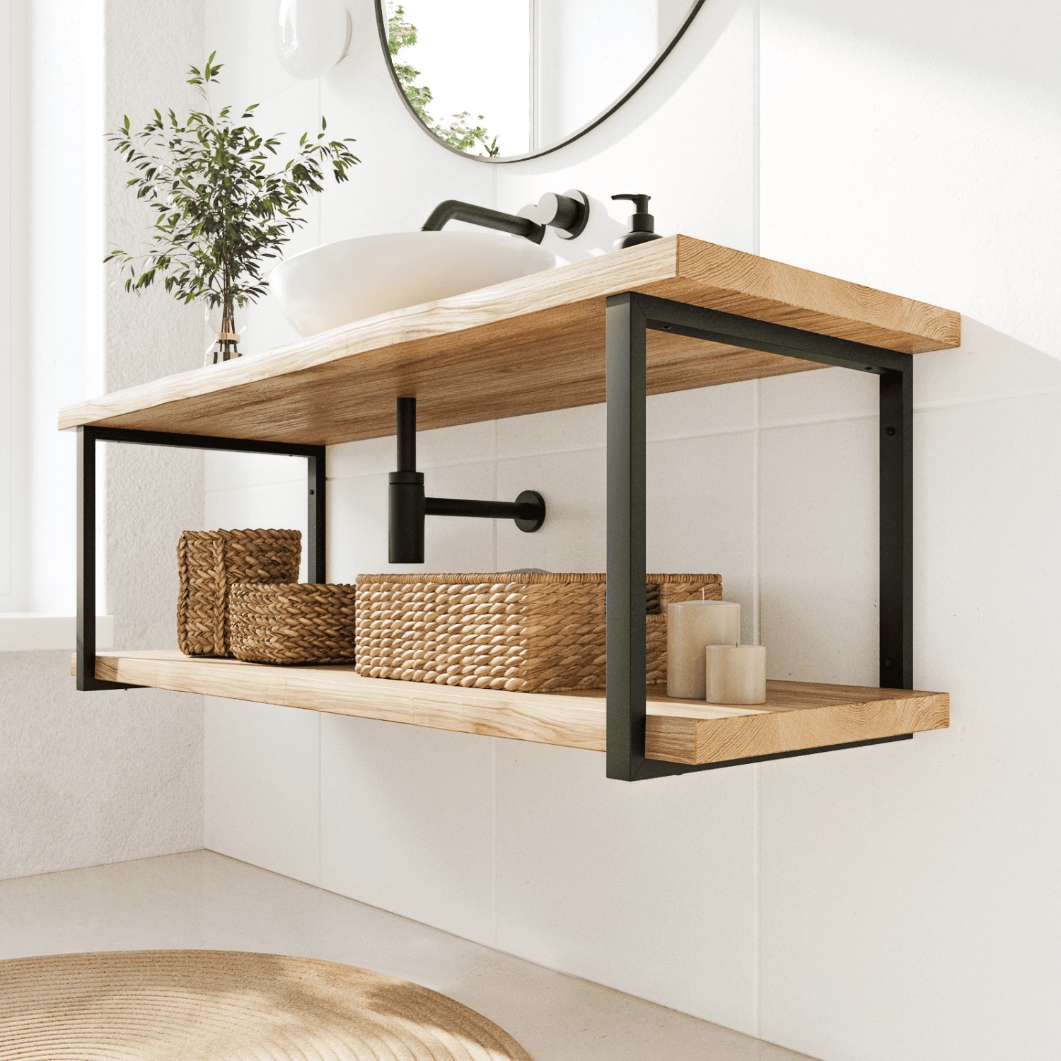 HEVVA Waschtischhalterung REUSS 45 cm Tief 2er Set Schwarz_4